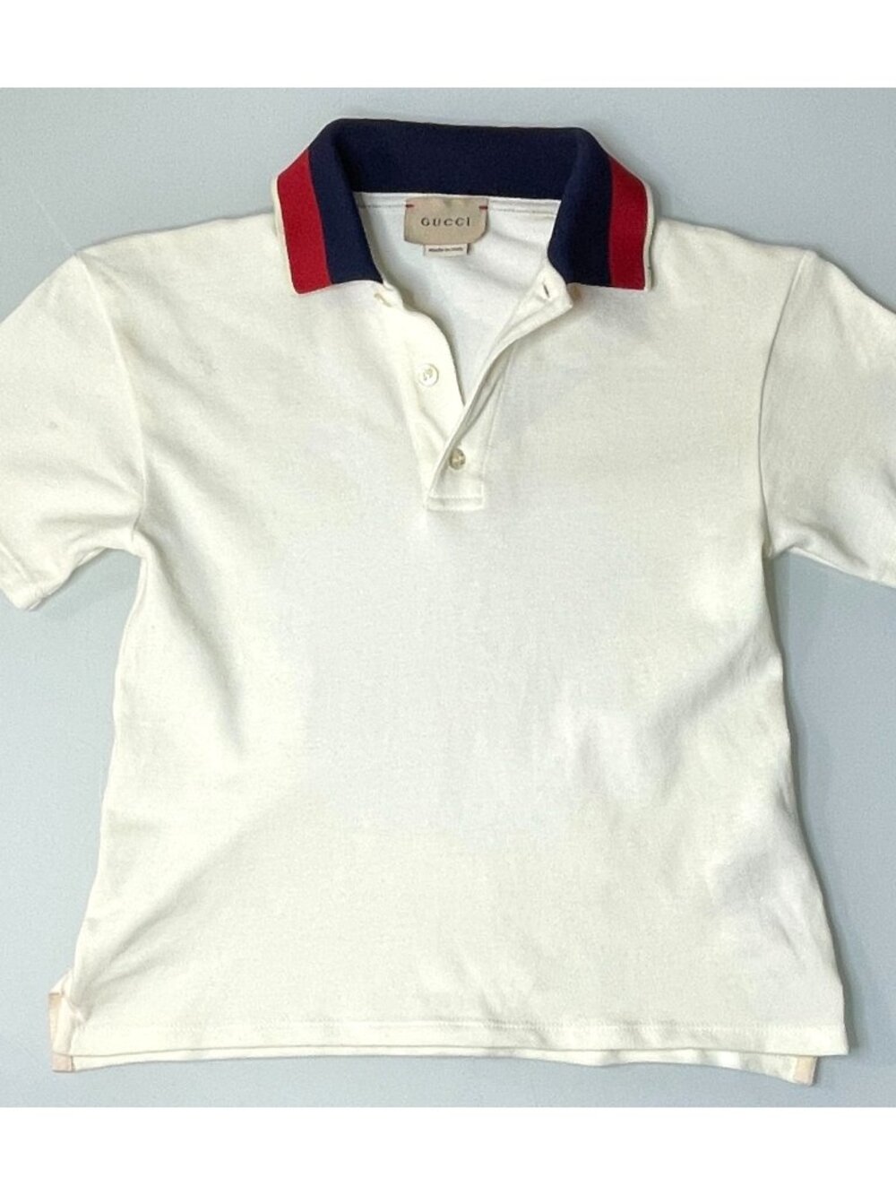 Gucci Kids Polo Shirt Ivory w/ Blue Red Web Collar Size 4 (4 Years Old)